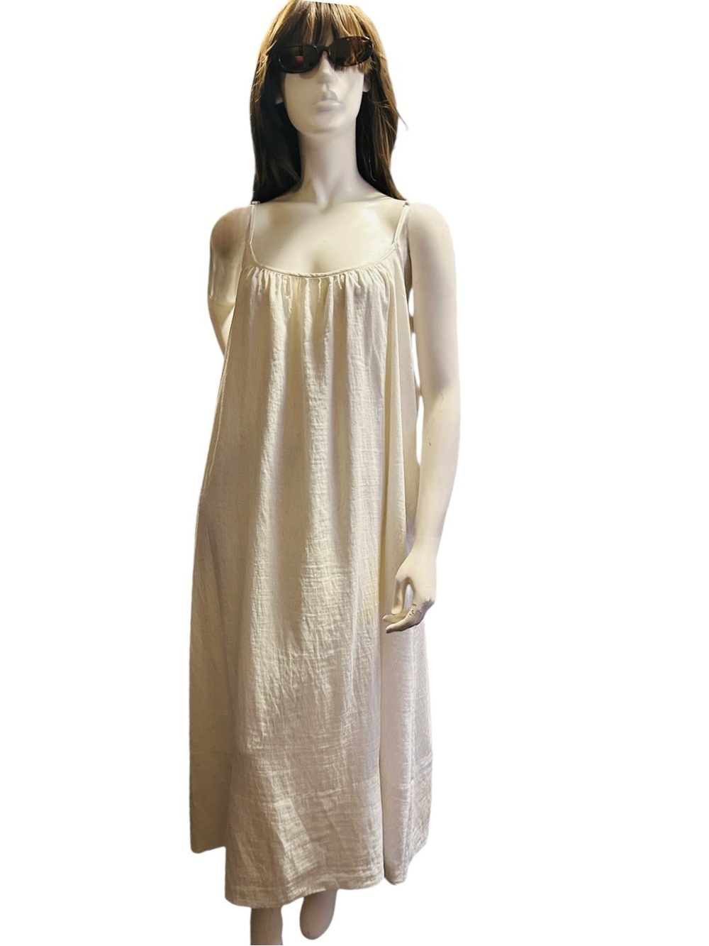 Lush Ecru Minimalist Maxi Dress Resort Tiered A-Line Size M